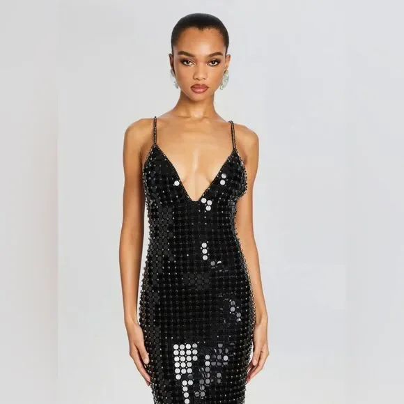 NWT $1,498 RETROFETE PERRI EMBELLISHED Crystal Sequin Sleeveless Maxi Gown M - Picture 5 of 11